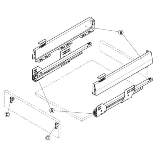 Lắp Bộ ngăn kéo Hafele 551.54.325 Matrix Box P50 16/92/500mm xám đậm
