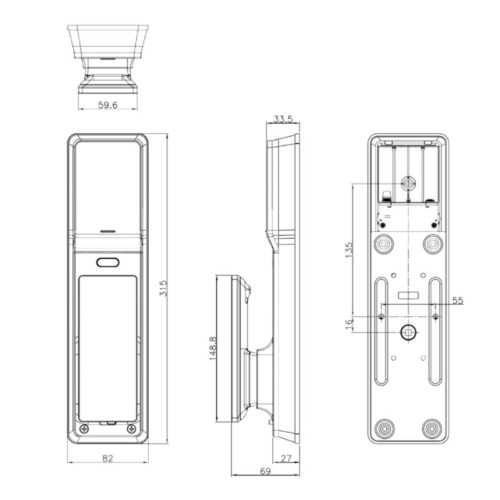 Kích thước khoá điện tử Hafele 912.21.046